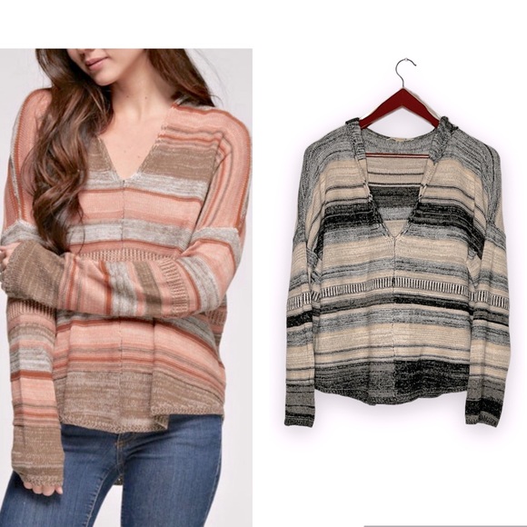 lovestitch Sweaters Lovestitch Baja Multi Stripe Knit Hoodie Ml
